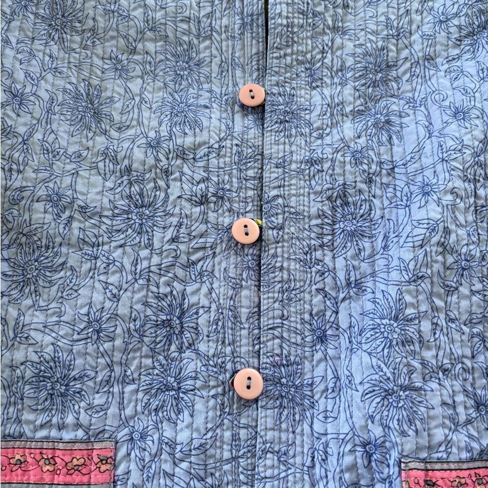 Reversible Women Floral Textured Quilted Jacket Size L Pockets Both Sides P2P 22 - Picture 9 of 12